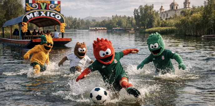 Yell playing soccer in Xochimilco